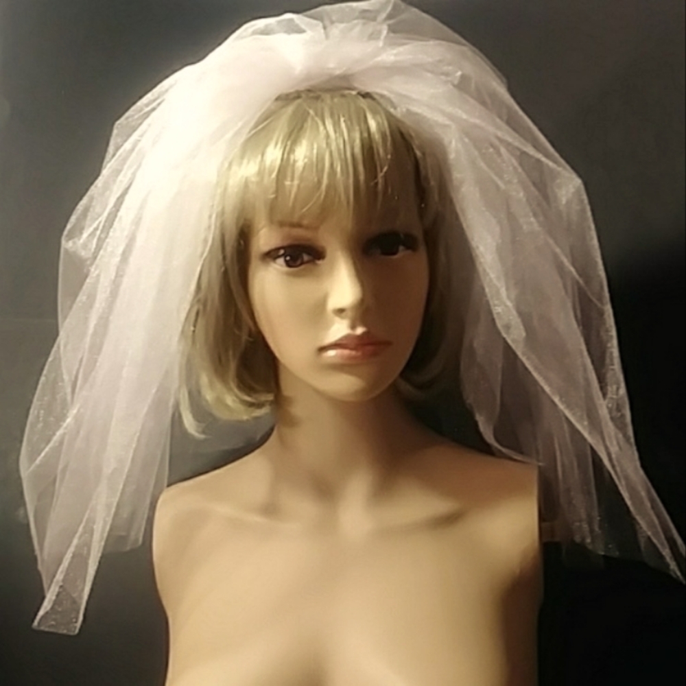 👰🆕2-Tier Pink Bridal Blusher/Veil